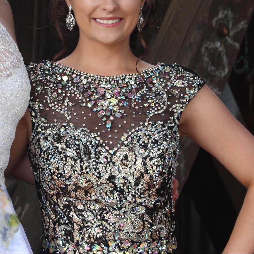 Beautiful Black Beaded Mac Duggal Prom Dress